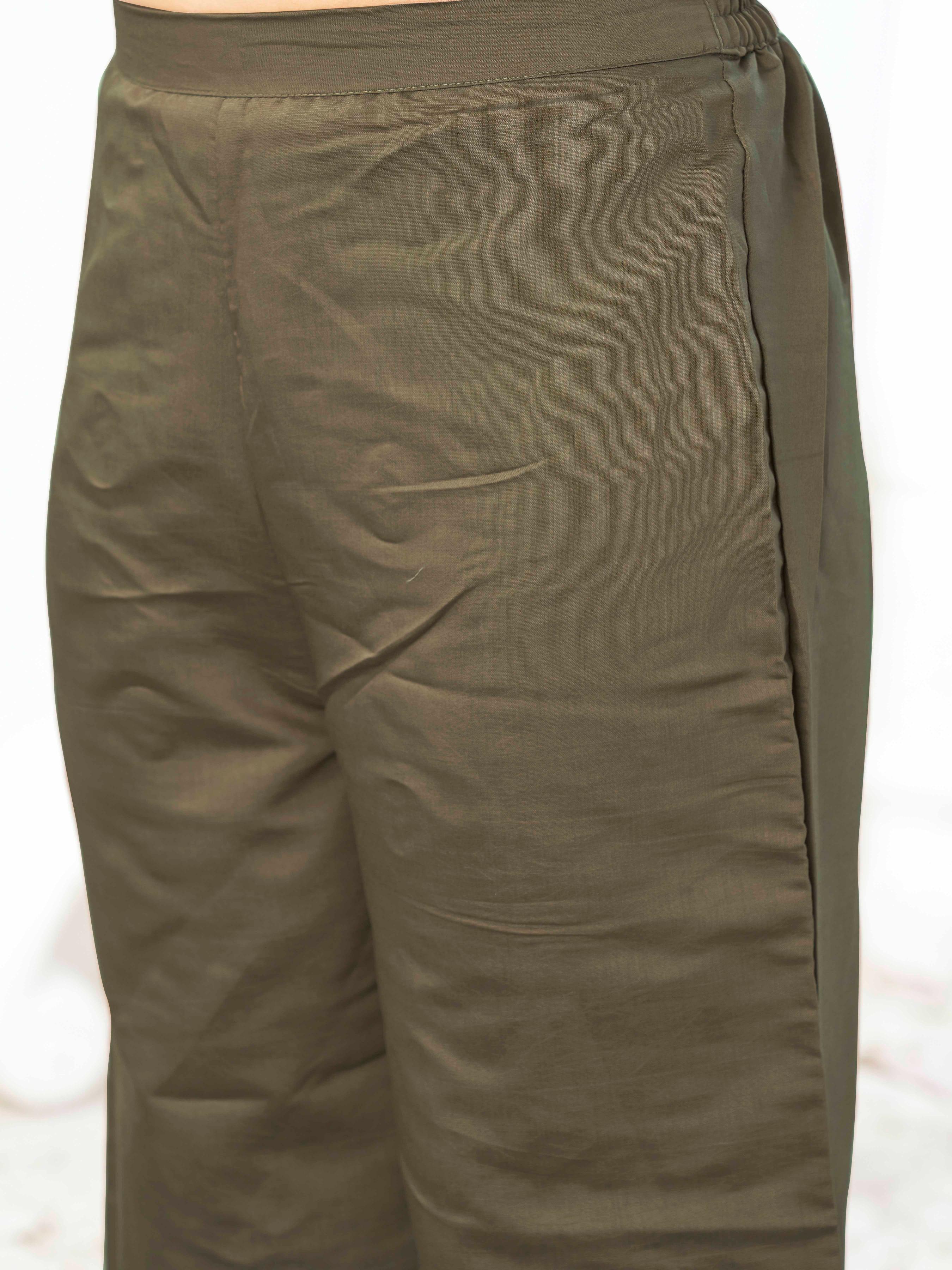 BROWN COLOR SILK BLEND WITH FLORAL THREAD EMBROIDERED V-NECK STRAIGHT KURTA SET